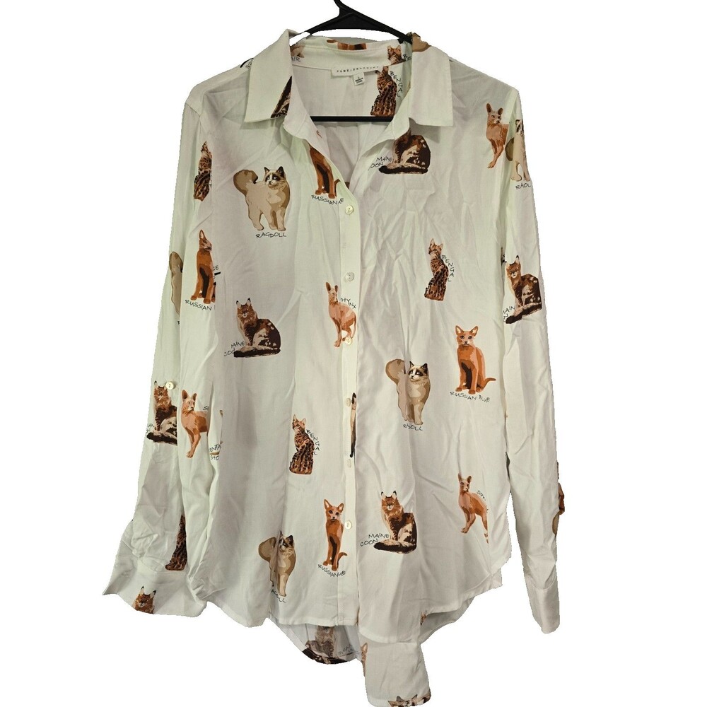 Jane and Delancey Size Large Womens Top All Over Cat Novelty Print Button Shirt